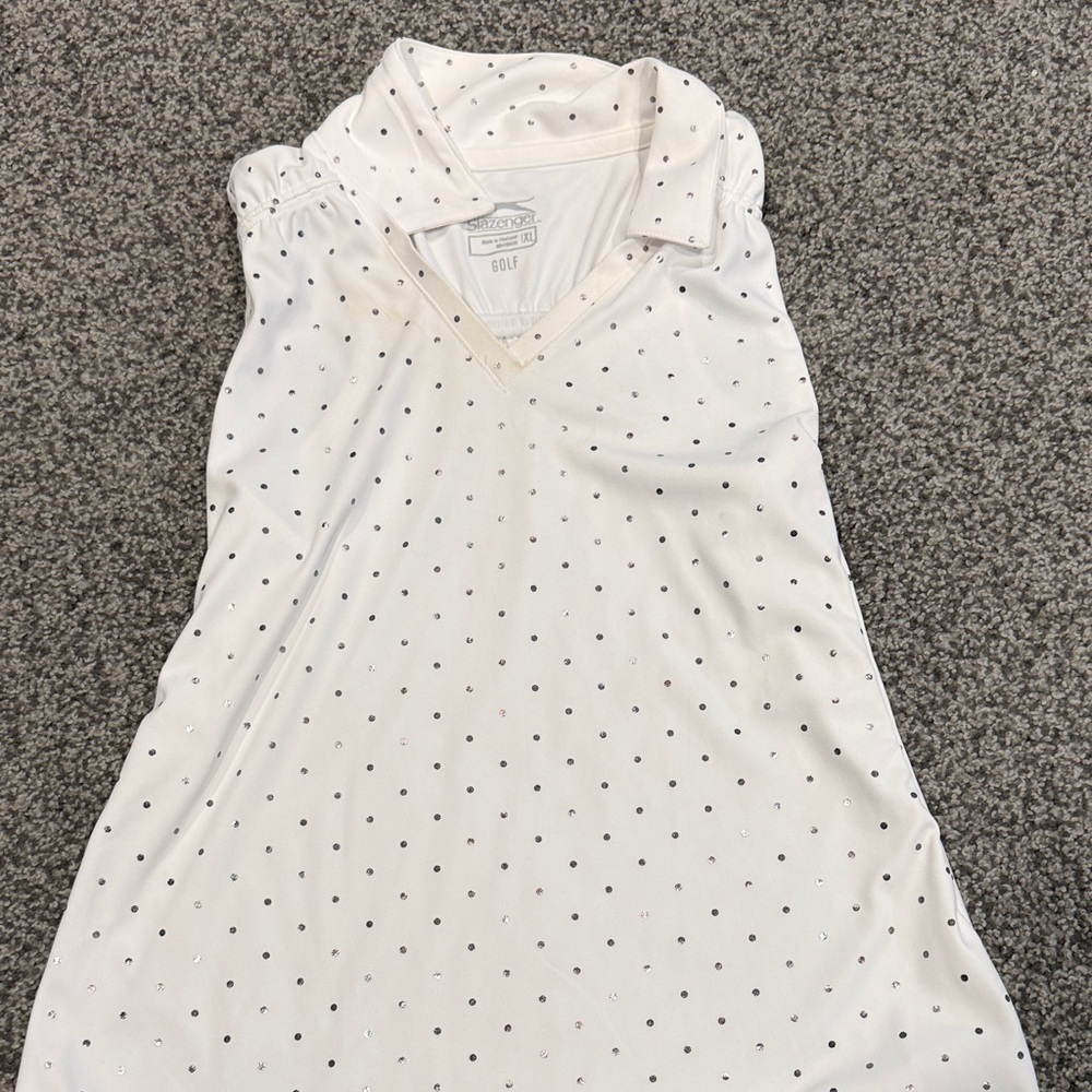 Slazenger White Golf Polo Top with Silver Dot Print